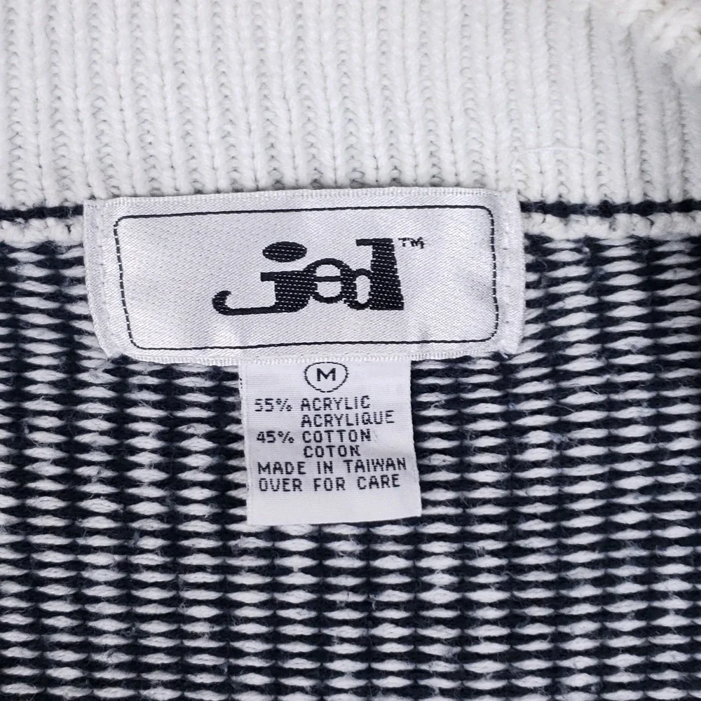 Vintage Jed Cardigan Sweater Striped Navy‎ White Knit Button Front Taiwan M